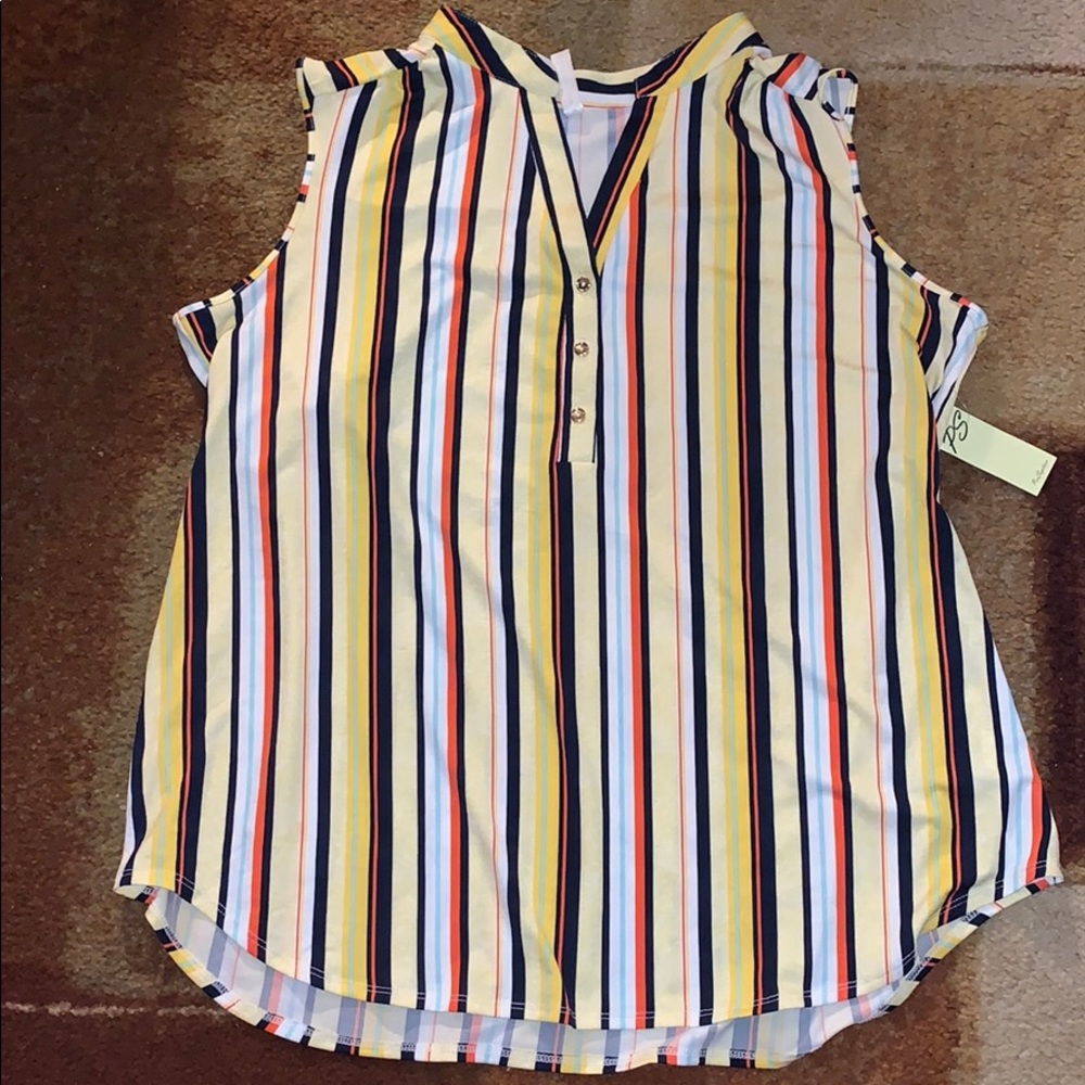 New PerSeption Women Striped Sleeveless Blouse